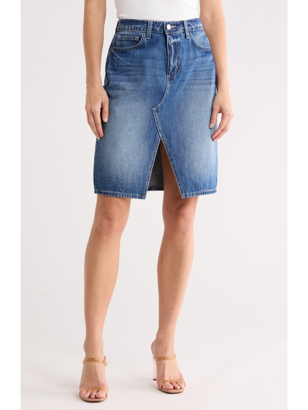 L’AGENCE Tylee Denim Skirt Size 25 Boyle Blue Pencil Front Slit 100% Cotton